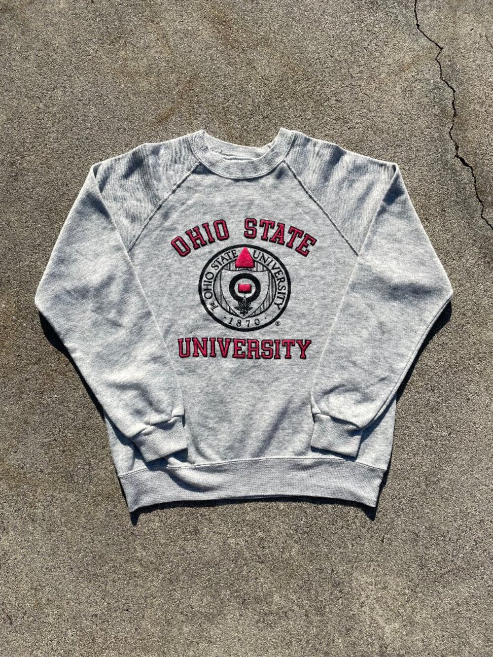 Vintage Ohio State Sweatshirt Bassett Walker XL Gray Flocked Raglan Made in USA